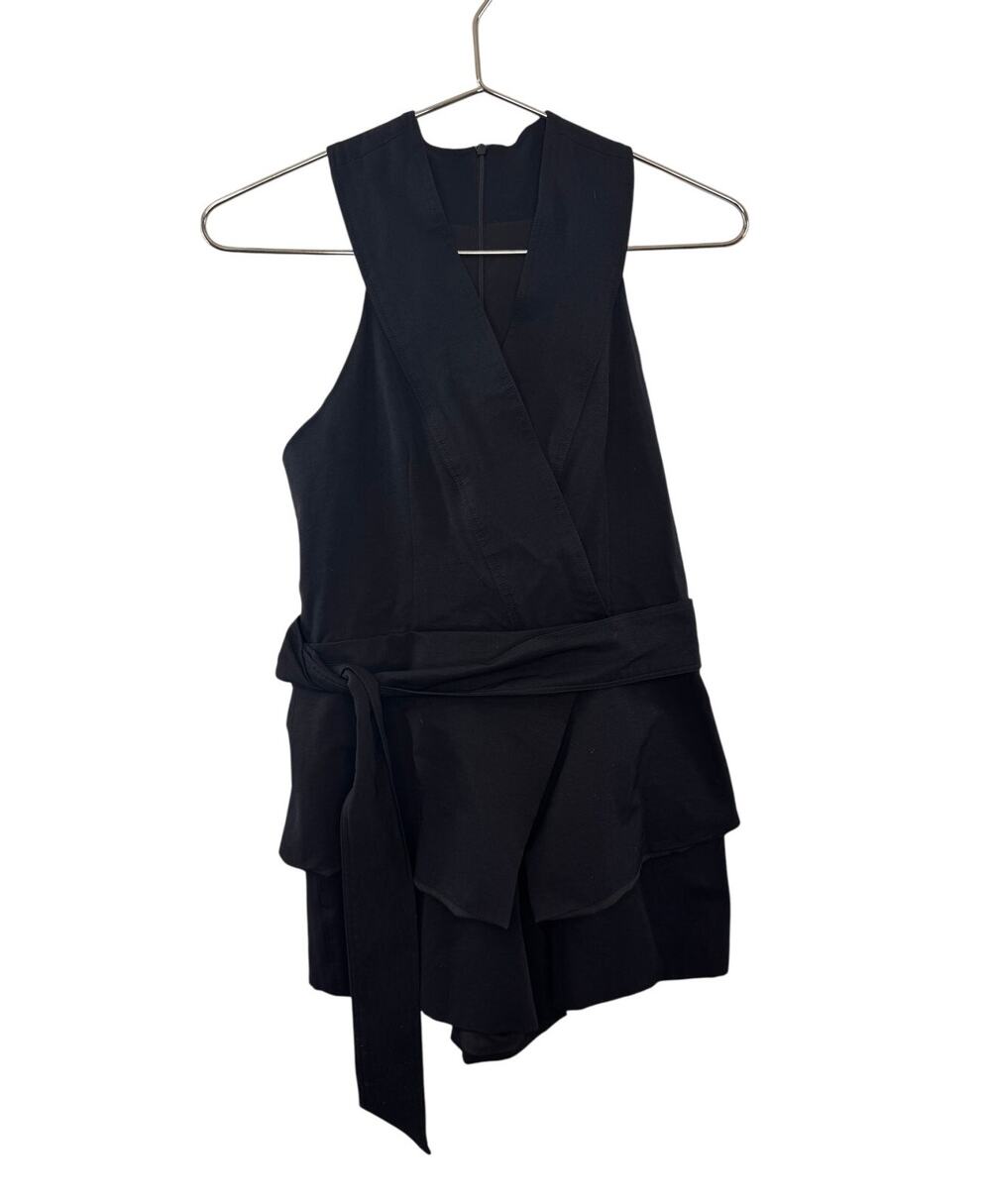 Askari Black Wrap It Up Playsuit Romper Stretch V-Neck Tie-Waist Back Zip Sz S